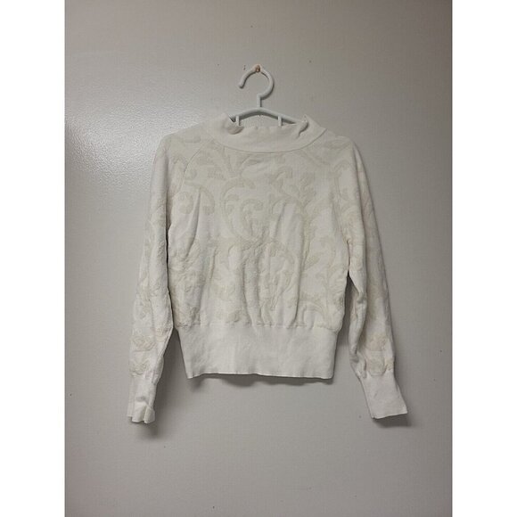 Anthropologie Nina Velvet Soft Sweater Ivory Paisley Women's Size XS - Picture 6 of 16